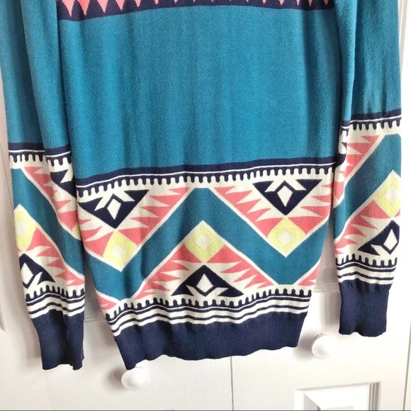 Nollie Boho Blue Aztec Print Long Grandpa Cardigan Small - Picture 13 of 14
